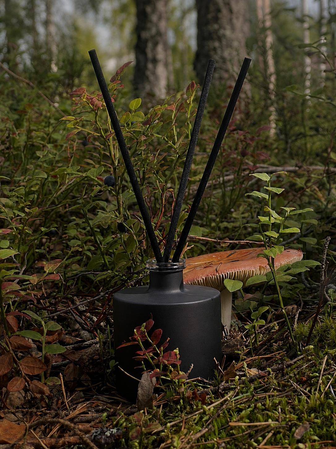 Myrkova’s Rite reed diffuser in Finnish forest setting